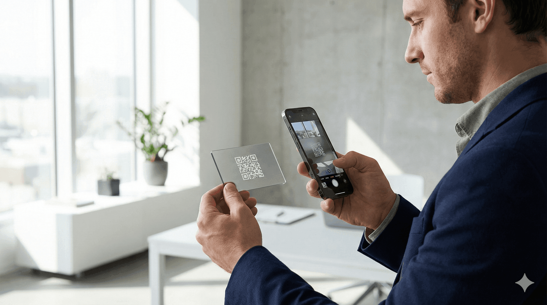 Executive scanning Sigil with phone